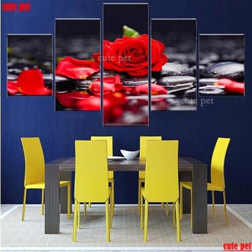 5PCS Diamond Painting Red rose flower Mosaic Full Square Round DIY Cross Stitch 5D Diamond Embroidery iving room bedroom Decor