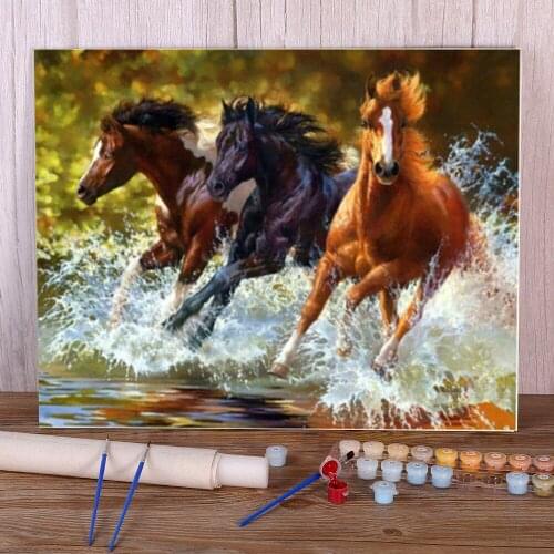 Snow Two Horse Animal DIY Painting By Numbers Complete Kit Acrylic Paints 50*70 Picture By Numbers Photo New Design Drawing