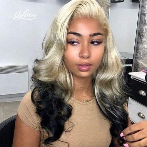ALIFITOV Ombre Blonde Black hd Lace Frontal Wig Body Wave Human Hair Wigs Pre-Plucked Lace Wigs For Women