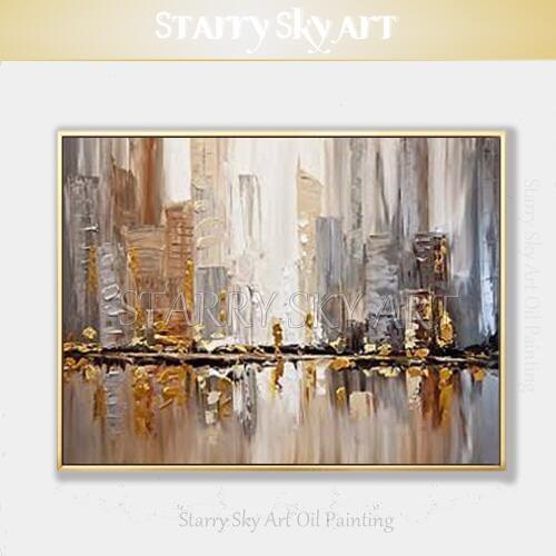 Professional Artist Pure Hand-painted High Quality Modern Abstract Urban City Oil Painting on Canvas Abstract City Oil Painting