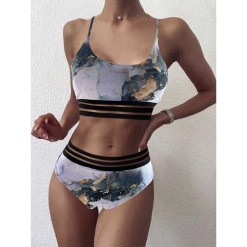 Sexy Crop Top Patchwork Swimsuit Women Push Up Bikini Swimwear Print Bikini Set Two Pieces Bathing Suit Women Swimming Beachwear