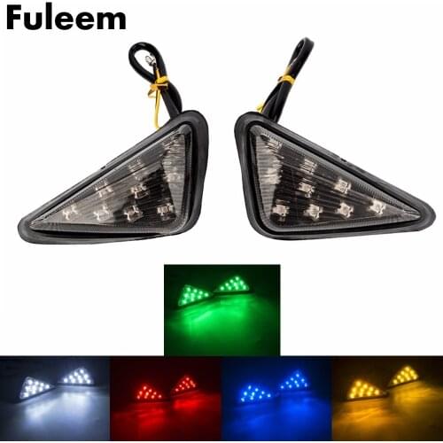 Fuleem 2PCS Universal Motorcycle Moto Smoke Triangle Flush Mount Turn Signal 9 LED Light 12V Waterproof