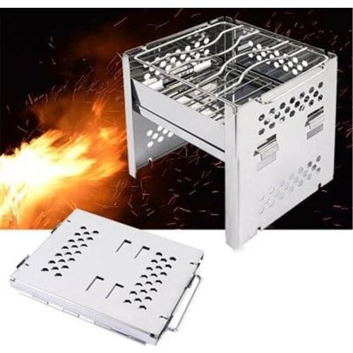Outdoor Sports Foldable Stainless Steel Backpacking Wood Burning Stove Mini Bbq Grill For Hiking Camping Cooking Accessories