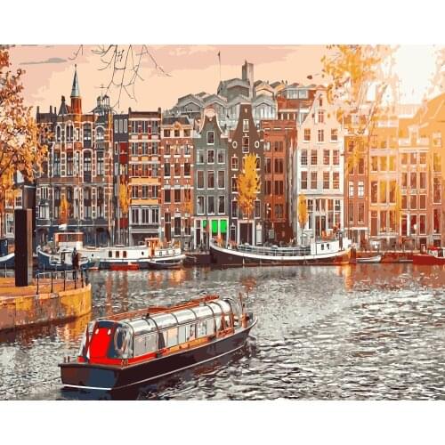 TQX-14 Rowing on the Dutch River DIY Painting By Numbers Acrylic Paint On Linen Digital Painting Wall Art Picture