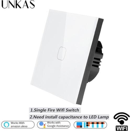 UNKAS EU/UK WIFI Smart 1 Gang Touch Switch Ewelink APP Wireless Remote Light Wall Touch Switch Work With Alexa / Google Home