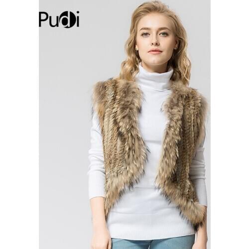 VR055 Knitted knit new real rabbit &raccoon fur vest overcoat jacket womens winter warm genuine raccoon collar vest plus size
