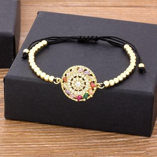 2021 New Charm Beads Handmade Bracelets For Women Fashion Vintage Geometric Copper CZ Crystal Adjustable Jewelry Gift