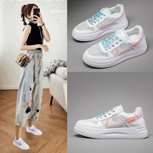 2021 summer new mesh breathable white shoes female ins tide student thick-soled running shoes non-slip board shoes