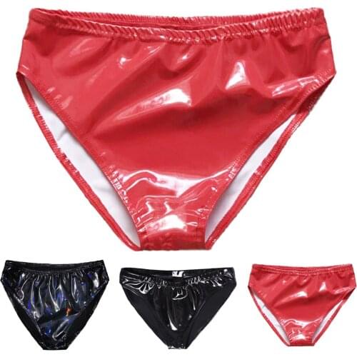 Womens Lingerie Sexy Bikini Briefs Wetlook Faux Leather Low-waisted Elastic Waistband Underwear Underpants