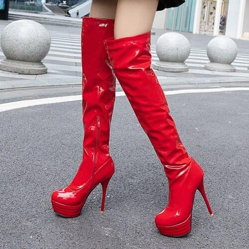 Fashion Over The Knee Boots Women Sexy Platform High Heels Long Boots Black Red White Nightclub Party Fetish Shoes Lady Big Size