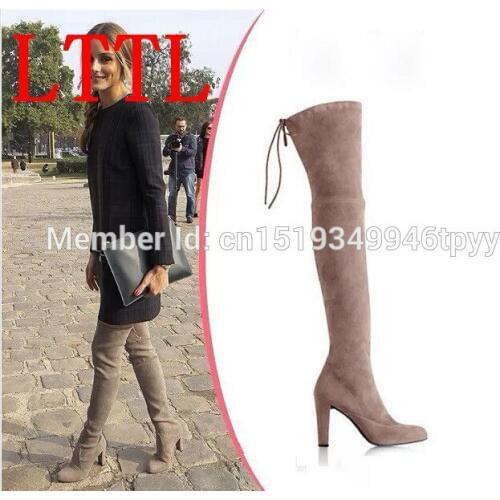 2016 LTTL Winter women suede thigh high boots celebrity style high heel women sexy western boots drop shipping
