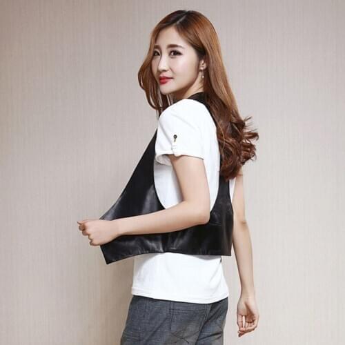 Spring Autumn Real Leather Vest Female OL Style V-Neck Black Sleeveless Jacket Fashion 2020 Women Short Waistcoat Streetwear