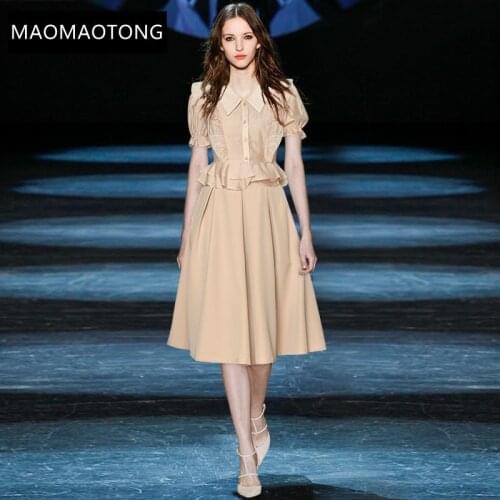 Fashion Runway Summer Skirts Suit Womens Turn-down Collar Puff Sleeve Ruffles Top+High Waist Midi Skirts 2 Pieces Set