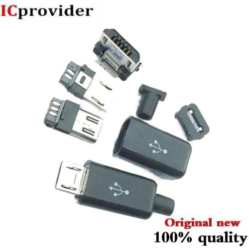 10PCS DIY Micro USB Male Plug Connectors Kit w/ Covers Black