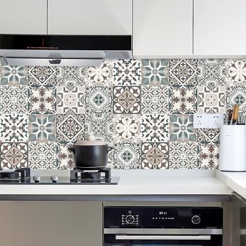 10pcs Retro Pattern Matte Surface Tiles Sticker Transfers Covers for Kitchen Bathroom Tables Floor Peel & Stick Art Wallpaper