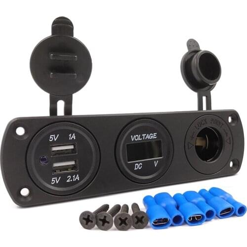 DIY 12-24V Dual USB Charger 3.1A Cigarette Lighter Socket Voltmeter for Car Boat Marine Motorcycle Scooter