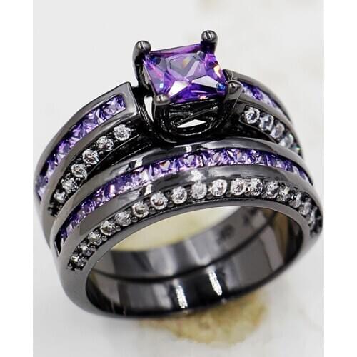 2pcs/set Luxury Women Rings Set Fashion White/Purple Rhinestones Zircon Ring Set For Women Jewelry Accessories Wedding Gift