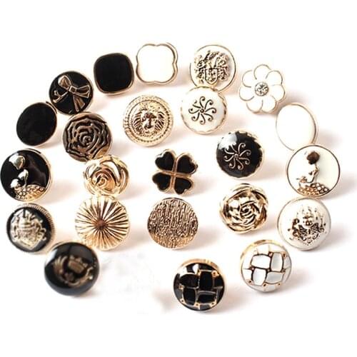 20Pcs/lot 11-12.5mm high-grade round button black gold white metal button men and women shirt clothes decorative buttons C086