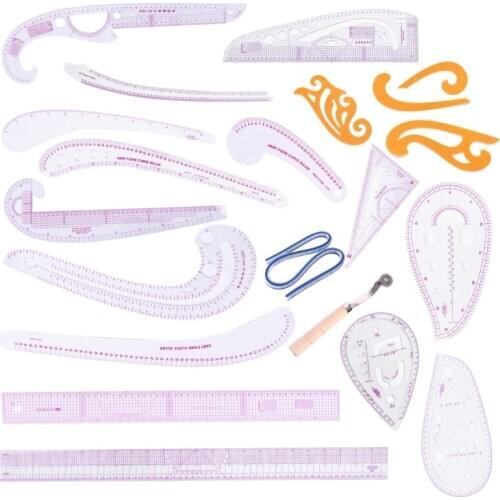21pcs/set Tailor Measuring Sewing Drawing Ruler Kit Yardstick French Curve Cutting Cloud Grading Template Patchwork Tool