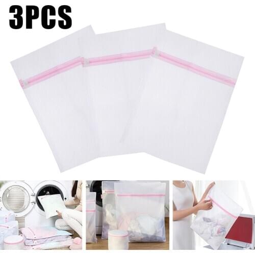 3pcs Fine Mesh Wash Bag Laundry Bag Polyester Home Organizer White Washing Bag For Underwear Bra Socks Dirty Clothes