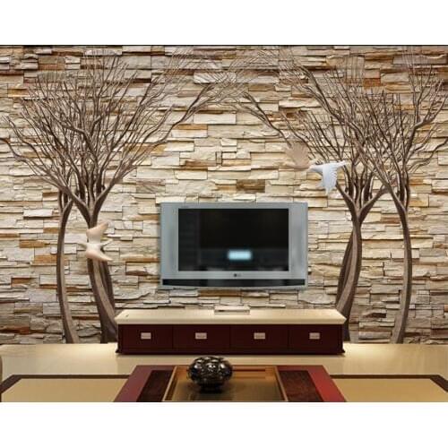 Papel de parede Dry tree flying bird brick 3D wallpaper,restaurant living room bar TV sofa wall bedroom wall papers home decor