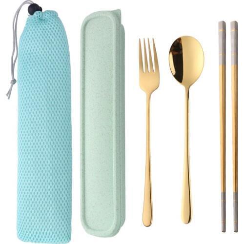 5Pcs/Set 18/8 Stainless Steel Chopsticks Spoon Fork Set Portable Dinnerware Set With Box Travel Cutlery Set Kitchen Tableware