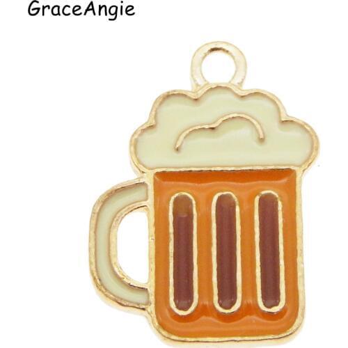 5pcs/pack Enamel Cup Mug Beer Charm Pendant 19*14mm Gold Color Alloy beads Jewelry Findings Metal Charm Creative Earrings Maing