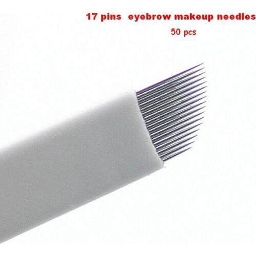 50PCS/Lot 17 Pins Permanent Makeup Eyebrow Tatoo Blade Microblading Needles for Manual Eyebrow Tattoo Machine Pen