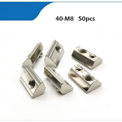 T slot 50pcs/lot M8 T Spring Nut Half Round Elasticity Spring Nut T nut Block for 4040 Aluminium Profile