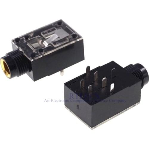 500pcs 0.250" 6.35mm stereo phone Jack female Headphone Connector 3 conductor 7 contact through hole right Angle TRS Transparent