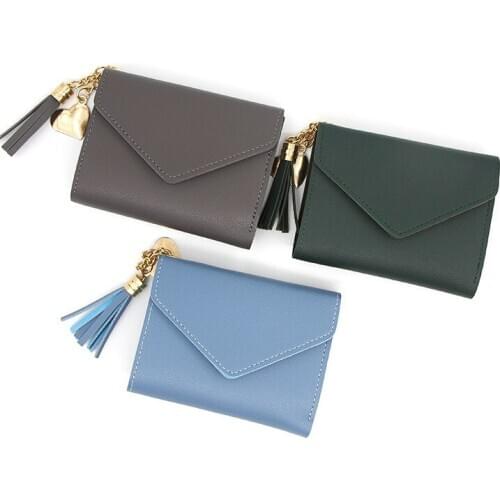 Ainvoev 2020 Small Luxury Brand Leather Short Womens Wallets and Purses Tassel Women Wallet for Credit