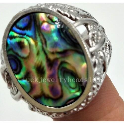 Free Shipping Fashion Jewelry 15x20mm Beautiful New Zealand Ablone Shell Art Oval Ring C5793