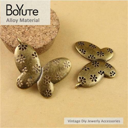 BoYuTe (40 Pieces/Lot) 38*29MM Antique Bronze Flower Butterfly Charms Vintage Zinc Alloy Trendy Pendants Fit Diy Jewelry Making
