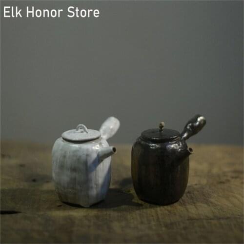130ML Retro Coarse Ceramic Teapot Japanese Style Handmade Side Handled Teapot Household Kung Fu Tea Master Pots Gift Packaging