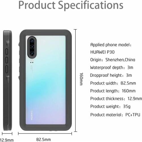 ShellBox IP68 Waterproof Shockproof Dust Proof Transparent Clear Back Full Cover Swimming Diving Case for Huawei P30 Pro