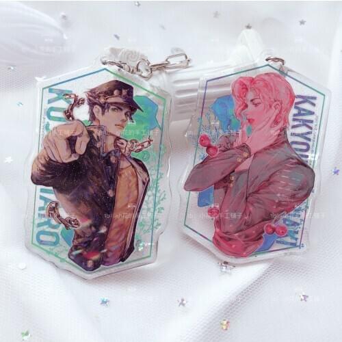 8CM Anime JoJos Bizarre Adventure Kujo Jotaro Kakyoin Noriaki Cosplay Figure Double-sided Acrylic Keychain Bag Pendant Keyring