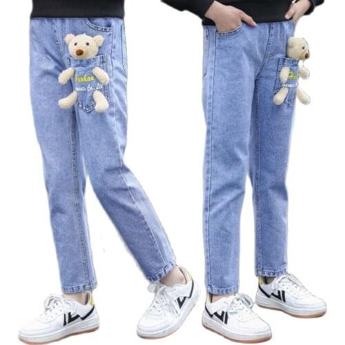 Teenage Girls Bear Jeans Pant Cute Solid Toddler Kids Spring Autumn Casual Denim Trousers Childrens Clothing 14 15 16Y Leggings