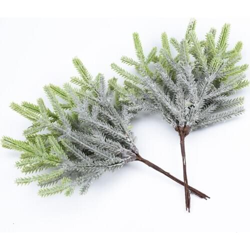 2pcs 19cm Artificial Plants Pine Leaves Branches Fake Plastic Flower Home Decor Party Decoration DIY Christmas Tree Handcraft