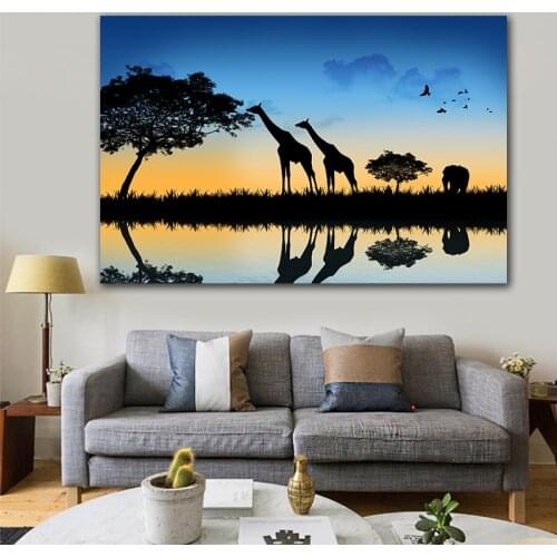 Africa Landscape Canvas Painting Sunset Giraffe Canvas Painting for Living Room Wall Art Pictures Painting No Frame