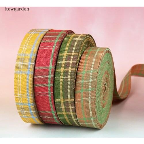 Kewgarden 2" 1" 3/8" Plaid Layering Cloth Fabric Ribbon Handmade Tape DIY Hair Bow Corsage Sewing Accessories Riband 10 Meters