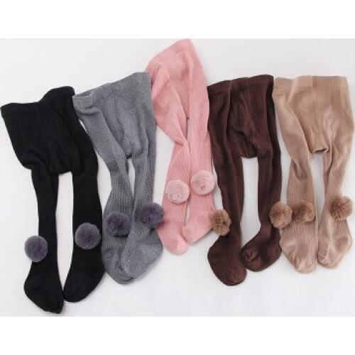 New Fall Combed Cotton Baby Toddler Leggings Kids Solid Ball Pantyhose Infant Girls Knit Base Pantyhose Dual-purpose Fork Pants