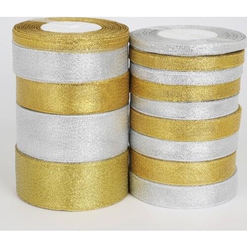 25Yards/lot Handmade DIY Golden Silver Glitter Ribbon 7-38mm Onions Metallic Luster Ribbons For Wedding Decoration Gift Warpping