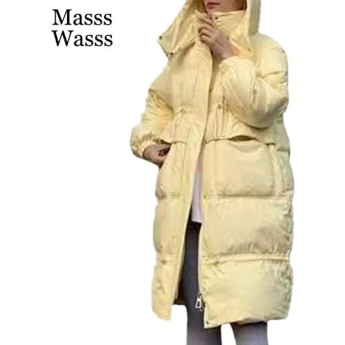Masss Wasss Winter 2021 European Style White Duck Down Long Parkas Warm Vintage Zippers Womens Jacket Casual Ladies Snow Clothes
