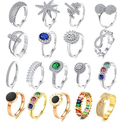 Fashion Female Crystal infinity Ball Geometric Wedding Ring White Zircon Cubic Promise Engagement Rings Womens Glamour Jewelry