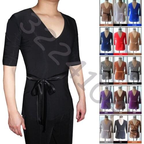 Fashion new mens big V collar Latin dance modern acrobatics clothing performance shirt free shipping hot sale