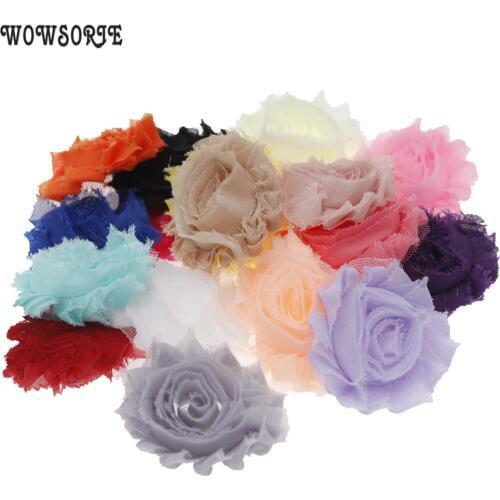 Fashion Chic Shabby Chiffon diy Flowers Frayed Fabric Flowers Accessory without Headband Kids Hair Accessories 20pcs/lot