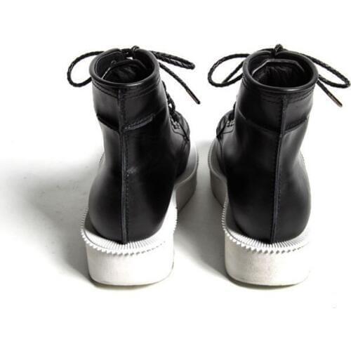 Brand Men Runway High Top Platform Shoes Lace up Med Heels Creeper Ankle Boots Man Casual Sneakers Genuine Leather Shoes