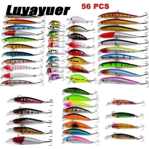 Set Mixed 56pcs/Lot Topwater Carp fishing Bait Tackle Suit Minnows Fishing Lures Jerkbait High Quality Fishing Tackle 6# Hooks
