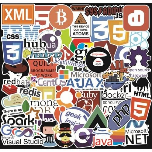 50 Pcs Programming Stickers Java JS Php Docker Bitcoin Html Cloud Language APP Logo Funny Stickers For Laptop Car DIY Stickers