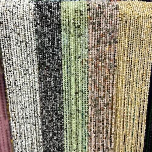 Natural Stone Black Rutilated Quartz Crystal Beads 2mm 3mm 4mm Round Faceted Tourmaline Loose Beads for Jewelry Making DIY Beads